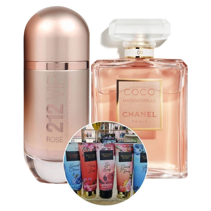 KIT 2 PERFUMES (COCO MADEMOISELLE 100 ML + 212 VIP ROSE 80 ML) + CREMA VICTORIA SECRET 200ML